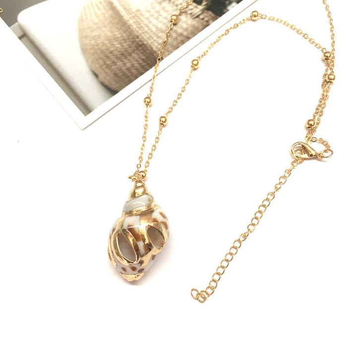 Wholesale Bohemian Beach Style Shell Pendant Necklace Gold Plated Edge Jewelry Accessory MOQ≥2