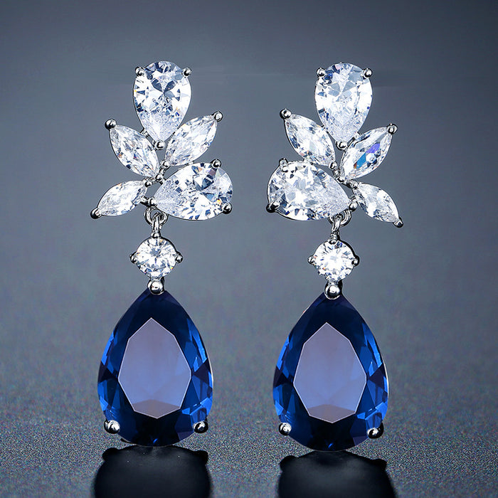 Wholesale Exquisite and Creative Water Droplet Petal Earrings with Women's Micro inlaid Zircon, Fashionable and Versatile Bridal Earrings