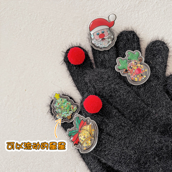 Wholesale Christmas Gloves Men' s and Women' s Winter Cross-border Doll Plush Warm Outdoor Riding Student Five-finger Gloves