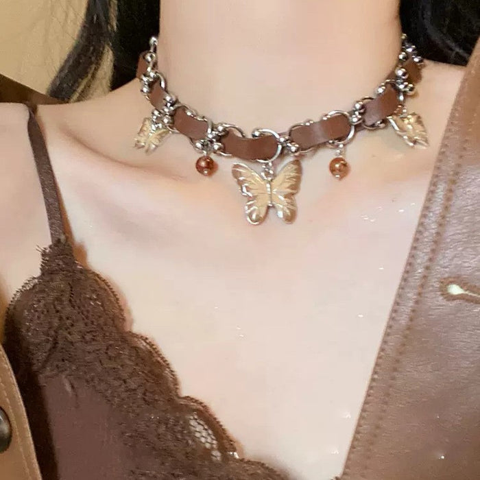 Wholesale Butterfly tassel necklace, heavy-duty necklaces, punk retro necklaces, neckband accessories