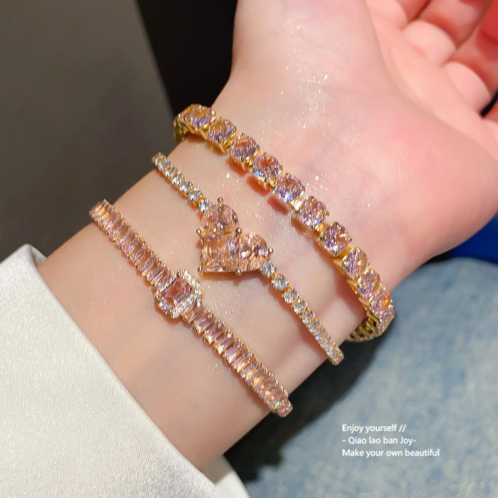 Wholesale Geometric Square Round Clasp Bracelet with Zircon Trendy Jewelry Accessory