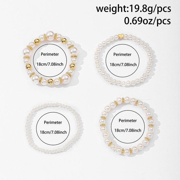 Wholesale Jewelry Fashion Love Pearl Bracelet Alien Pearl Bead Stacked Bracelet Four Piece Set
