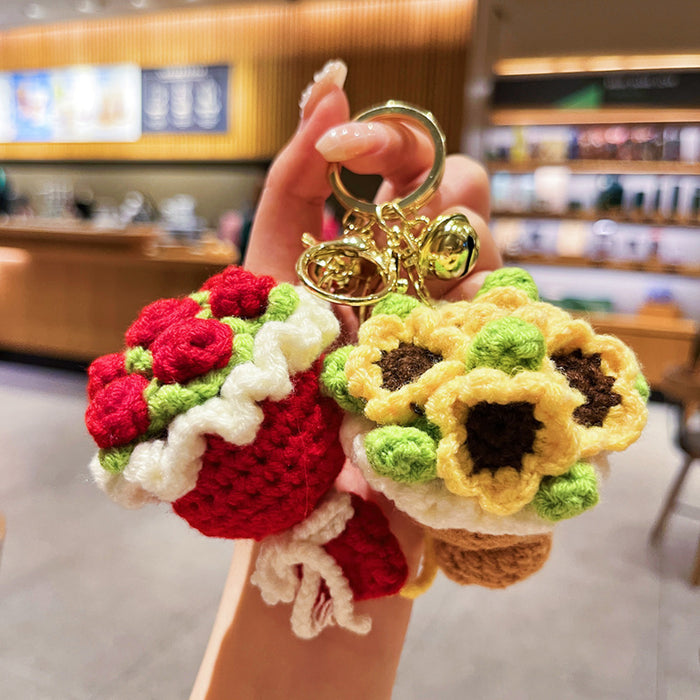 Wholesale Original Plush Handheld Flower Keychain Simulation Red Rose Sunflower Bag Pendant
