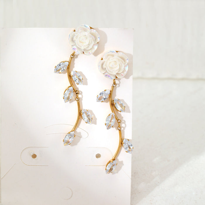 Wholesale White Rose Flower Earrings Classical  Design  Flower Gold Plated Earrings