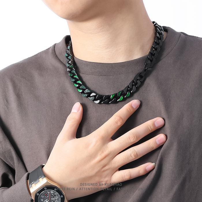 Wholesale 2pcs Black Green Patch Thick Cuban Necklace JDC-NE-XuanHao001