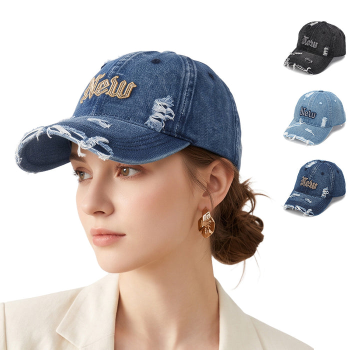 Wholesale Washed Denim Baseball Cap with Distressed Vintage Embroidery Unisex Casual Hat