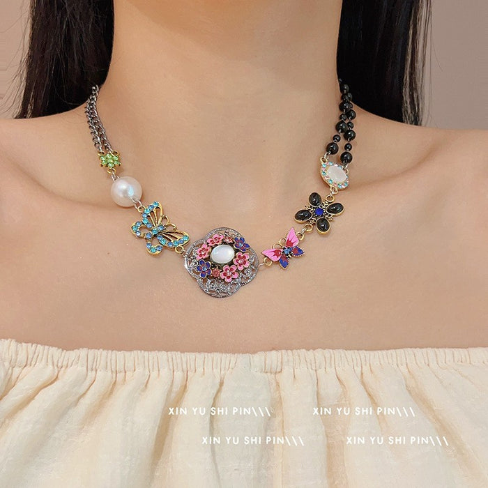 Wholesale Pink rhinestone necklace, new light luxury exquisite design, collarbone chain