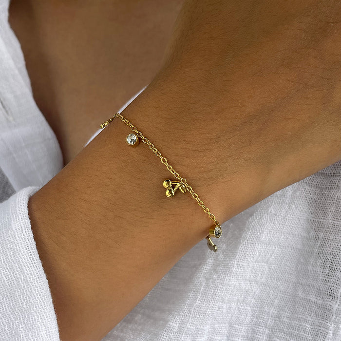 Wholesale All-match Design Sense Stainless Steel Cherry Bracelet Diamond-encrusted