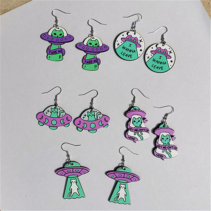 Wholesale Space Cat Alien Acrylic Earrings JDC-ES-ChouD022