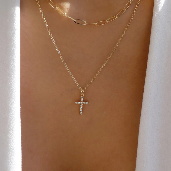 Wholesale Versatile Full Diamond Necklace, Fashionable, Personalized, Minimalist, Cross Multi Layer Necklace