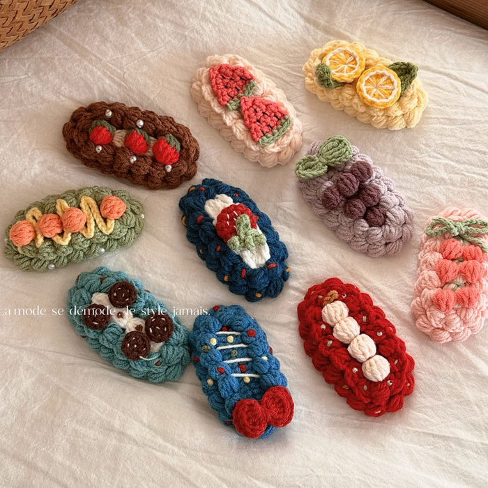Wholesale Handmade Crochet Yarn Hair Clips Cartoon Fruit