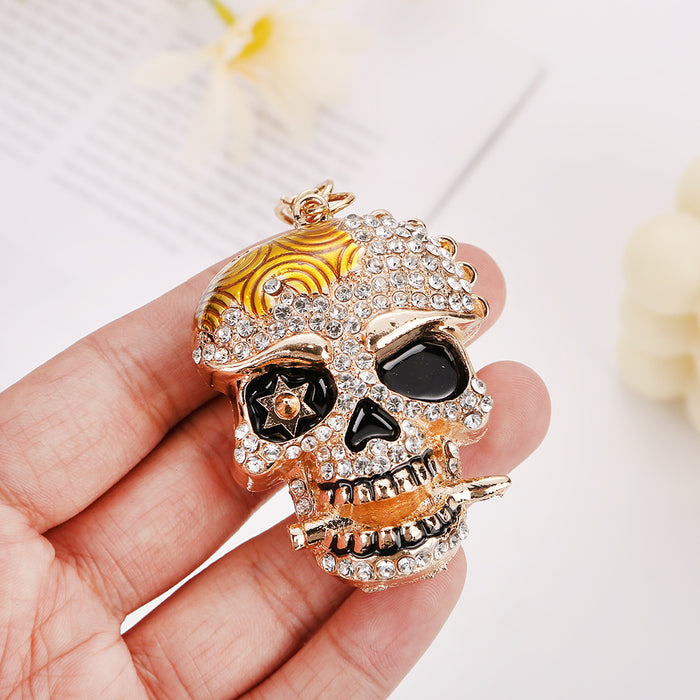 Wholesale Diamond-encrusted Halloween skull keychain alloy skull
