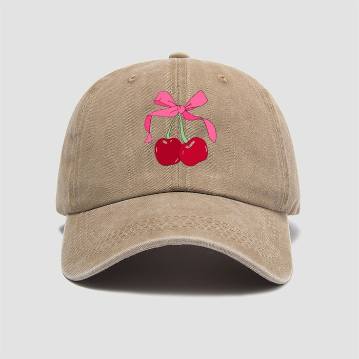 Wholesale Cherry bow baseball cap embroidered retro washed duckbill cap versatile new hat