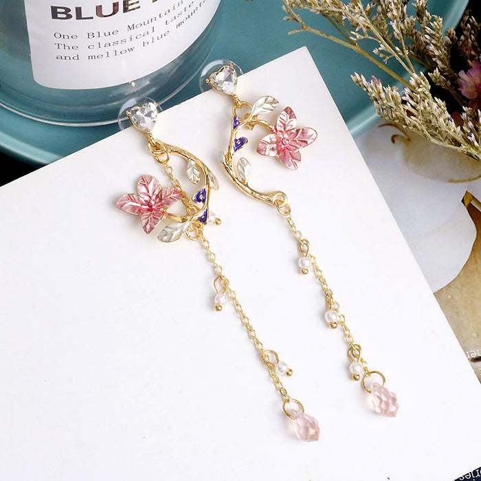 Wholesale Temperament flower earrings asymmetrical long earrings