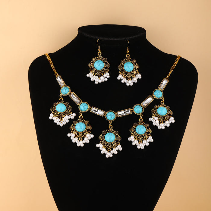 Wholesale Bohemian Ethnic Style Turquoise Necklace and Earrings