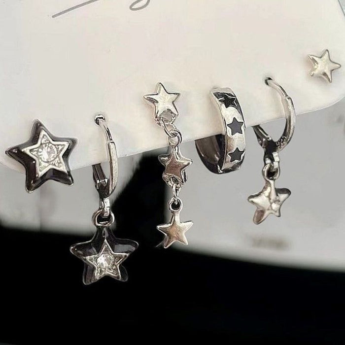 Wholesale Rhinestone Five-Pointed Star Earrings Dark Star Earring Set