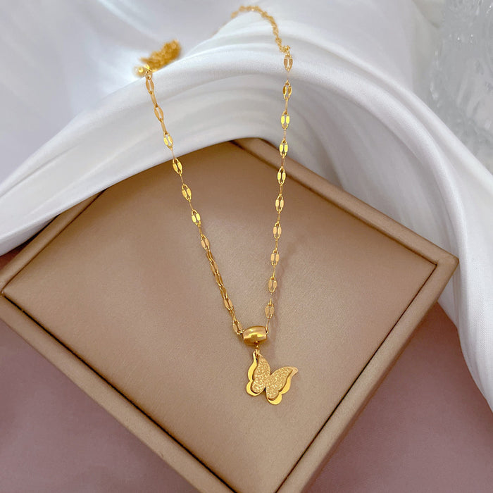 Wholesale Titanium Steel Butterfly Real Gold Necklace for Women JDC-NE-LG042