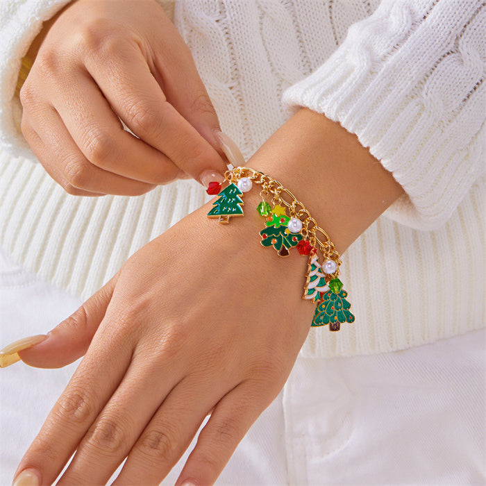 Wholesale Christmas jewelry creative  Christmas tree multi-color candy pendant pearl paper card bracelet