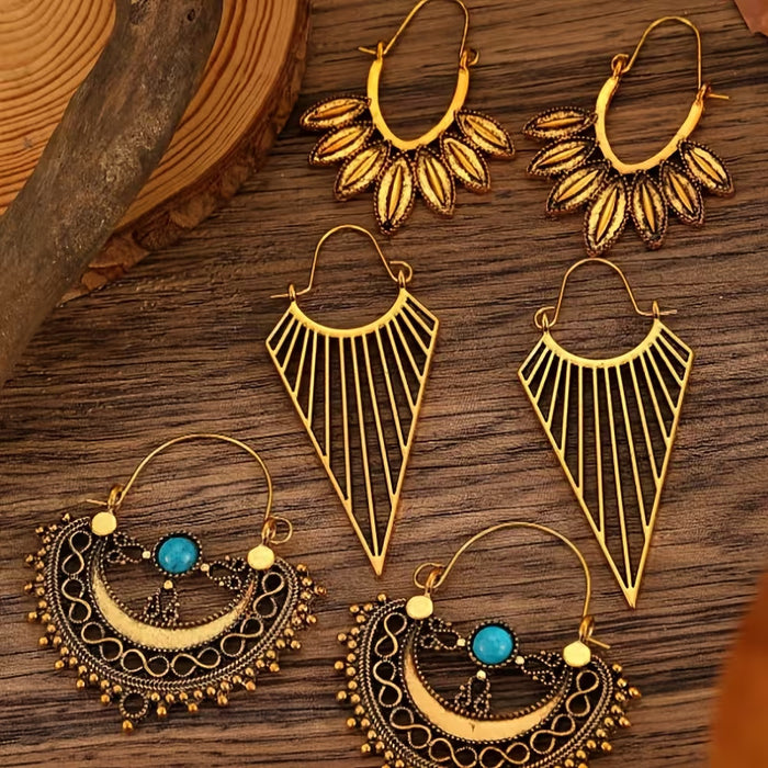 Wholesale Bohemian openwork carved flower earring set