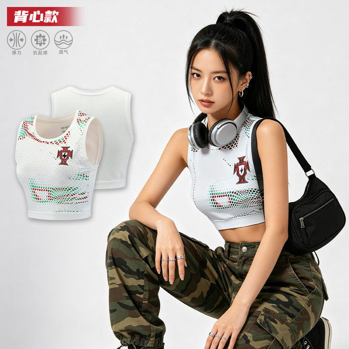 Wholesale World Cup National Team Football Girls Crop Top Short-Sleeve Sports Vest