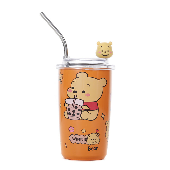 Wholesale Cute Cartoon Stainless Steel Portable Thermos Cup for Students with Straw