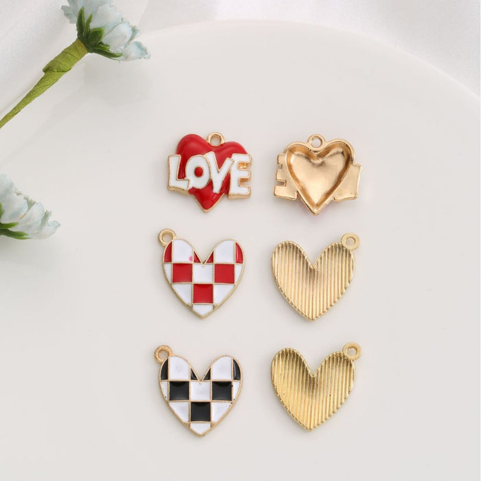 Wholesale DIY alloy electroplated checkered heart-shaped cartoon charms