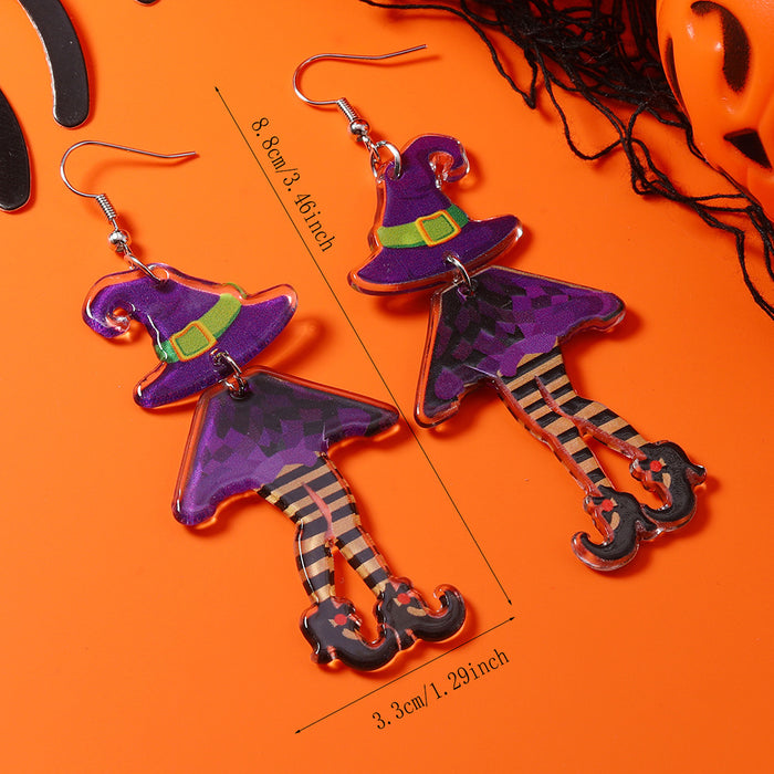 Wholesale Cross-Border European aColorful long-legged witch  creative splicing acrylic double-sided earrings
