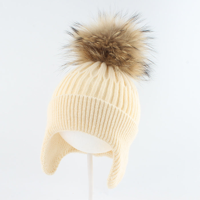 Wholesale Cross border children's knitted ear protection hat with plush inner lining for warmth