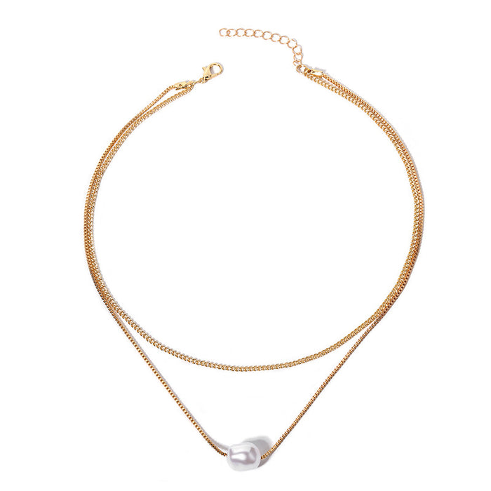 Wholesale Jewelry Simple Pearl Clavicle Chain Women's Fashion Versatile Alloy Multi layer Necklace