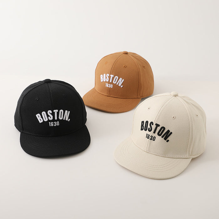 Wholesale Trendy Kids Embroidered Letter Flat Brim Baseball Cap Unisex Green Boston Sunscreen Casual Resale Accessory