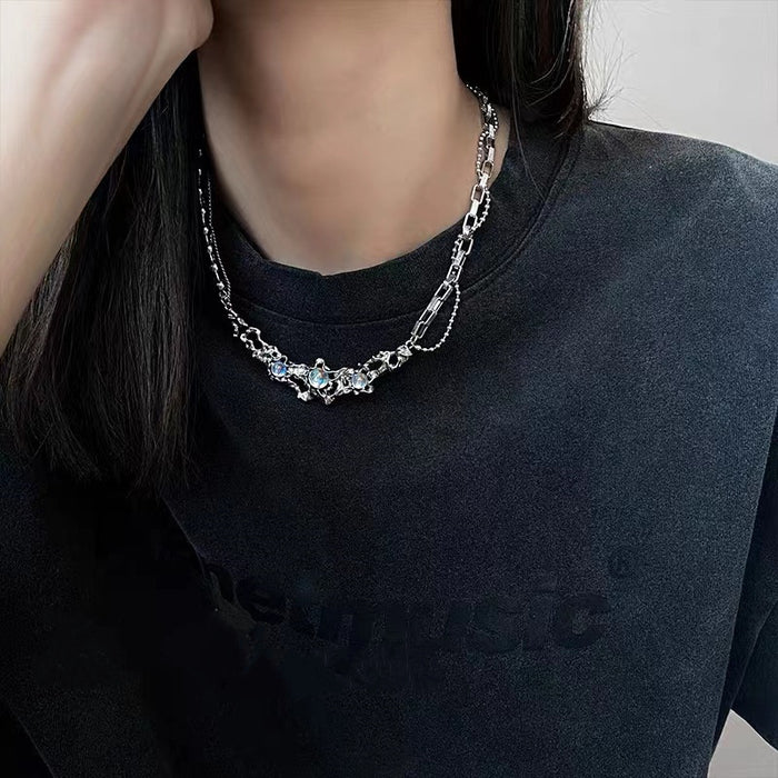 Wholesale New light luxury liquid imitation moonstone necklace with niche design and high-end collarbone chain