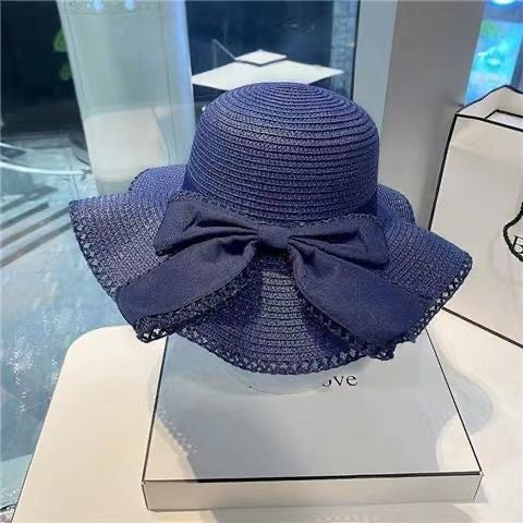 Wholesale Bow hat, large brimmed straw hat, sun hat, fashionable sun hat