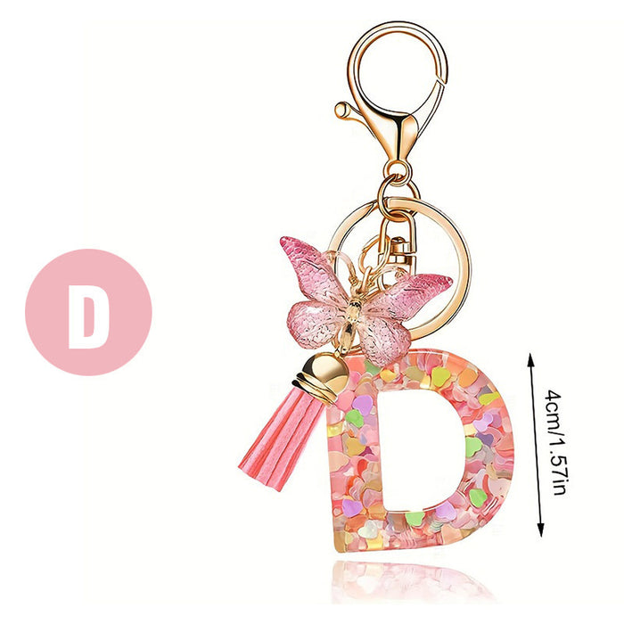 Wholesale Fashion pink letter key chain love sequins butterfly tassel key chain crystal  accessories
