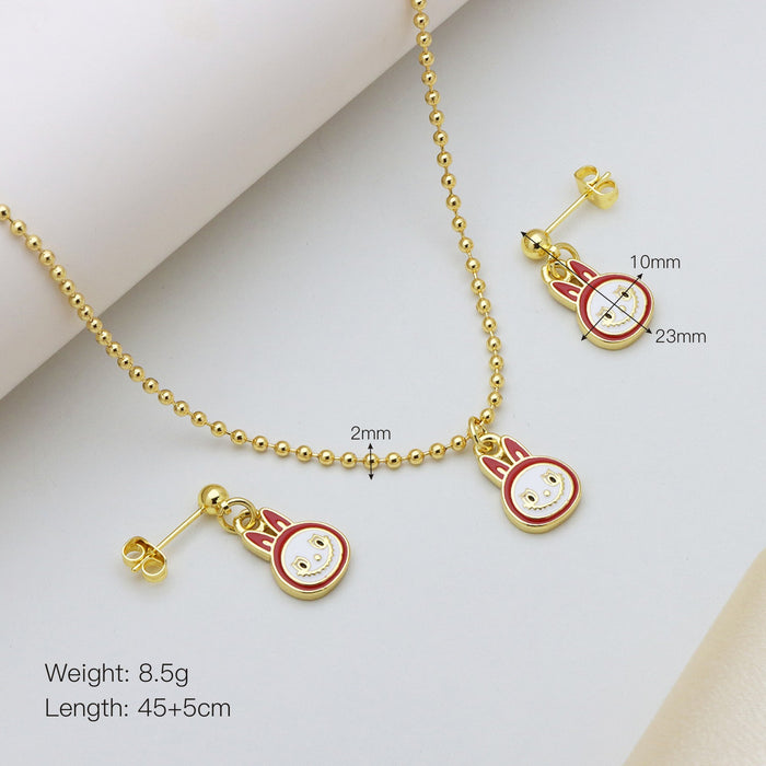 Wholesale Cartoon Cat Color Dripping Oil Brass Pendant Pendant Ball Chain Cute Earrings Set