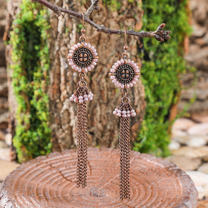 Wholesale Bohemian Tassel Geometric Drop Earrings Electroplated Zinc Alloy Jewelry Accessory MOQ≥2