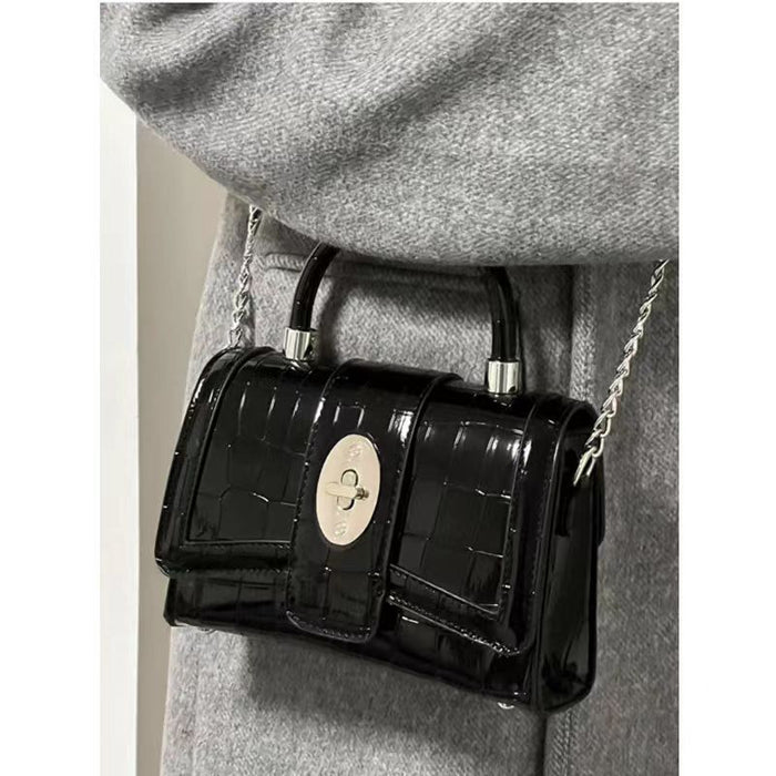 Wholesale Texture Chain Patent Leather Motorcycle Bag Women's Niche Portable Shoulder Crossbody Small Square Bag