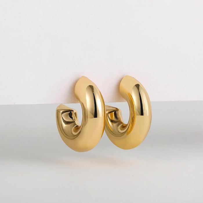Wholesale Stainless Steel Gold Plated Hoop Earrings Round Open Hollow C-Shaped