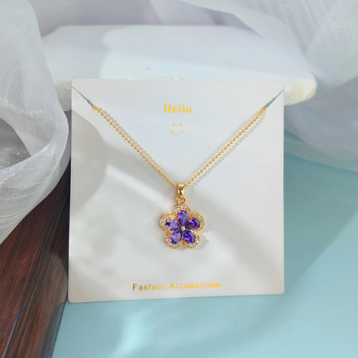 Wholesale New five petal flower necklace, light luxury, niche, high-end, versatile, temperament, collarbone chain, zircon pendant
