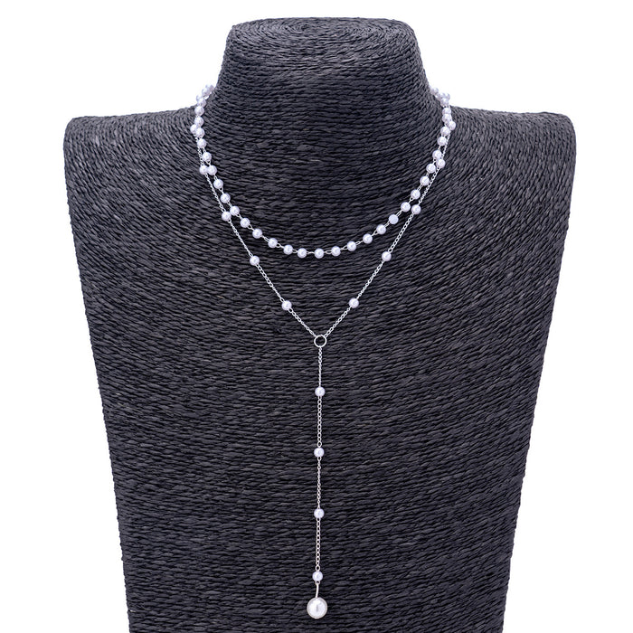 Wholesale Y-shaped Imitation Pearl Tassel Double-layer Necklace Accessories