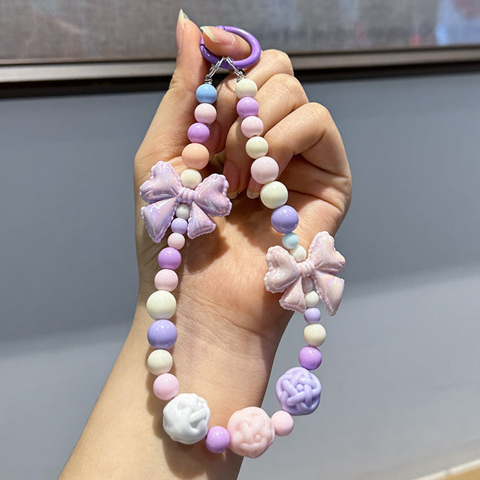 Wholesale Colorful handmade bead key chain exquisite acrylic bow mobile phone chain pendant