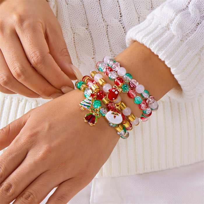 Wholesale Christmas polymer clay bracelet fashionable and versatile elk Christmas tree snowflake pearl glass crystal bracelet