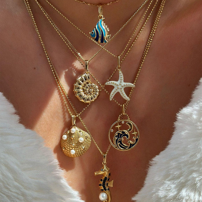 Wholesale Niche Design Shell Wave Necklace Fashion Drip Oil Conch Collar Chain