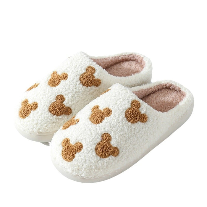 Wholesale Cute bear cartoon cotton slippers for women winter home indoor non-slip home slippers