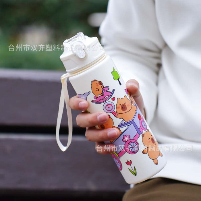 Wholesale  Straw Water Cup Cute Children' s Straw Cup Student Portable Cartoon Water Cup with Lanyard