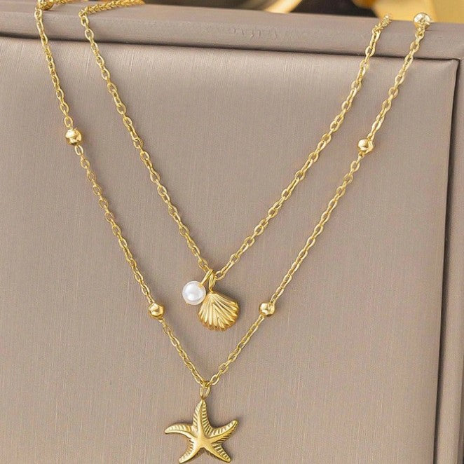 Wholesale Starfish Shell Pearl Pendant Necklace Clavicle Chain for Women
