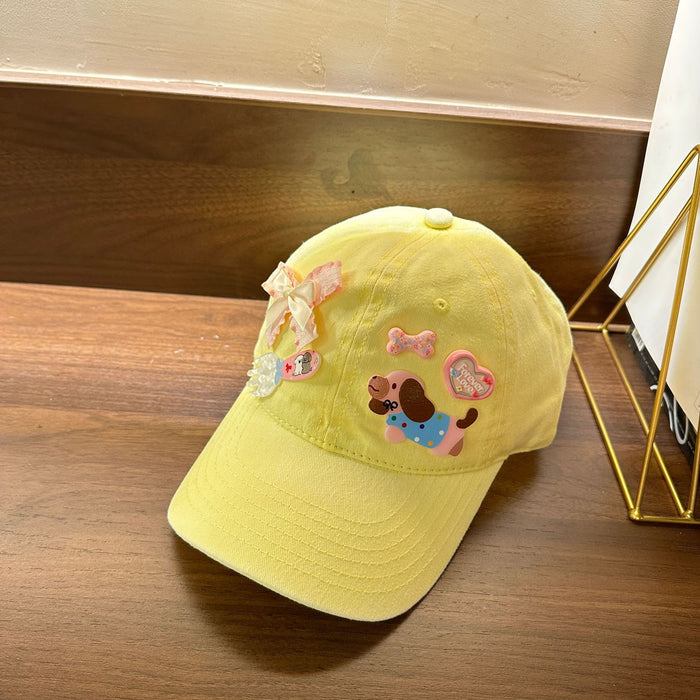Wholesale Original Sweet Cool Spice Girls Diy Yellow Baseball Cap Summer Pastoral Outdoor Sunshade Cartoon Pattern Soft Top Cap