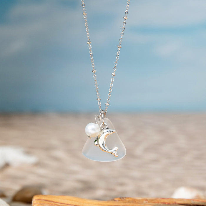 Wholesale Zinc alloy starfish and seashell pendant necklace with glass chain