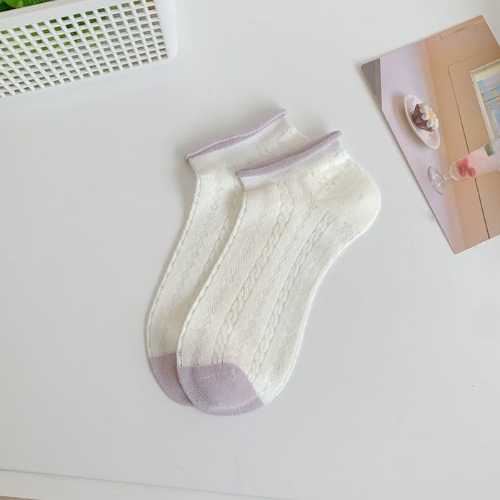 Wholesale Curled edge mesh socks short tube boneless women's socks thin