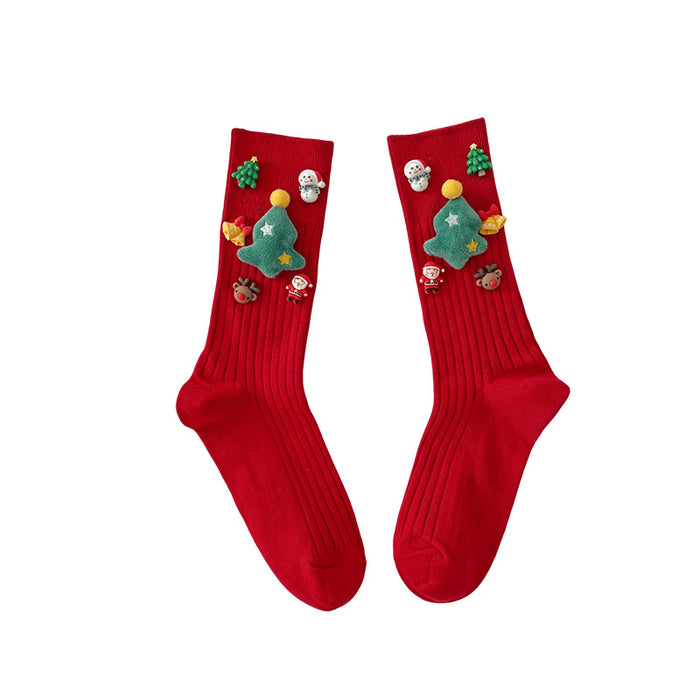 Wholesale Christmas Red Socks Women' s Autumn and Winter Cartoon Doll Couple' s Mid-tube Socks Gift