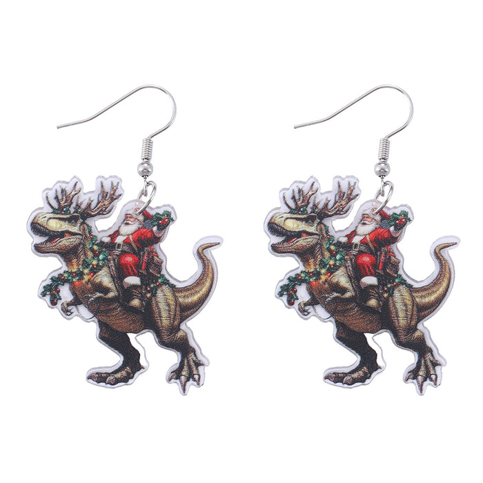 Wholesale Christmas quirky Santa riding a dinosaur pendant earrings